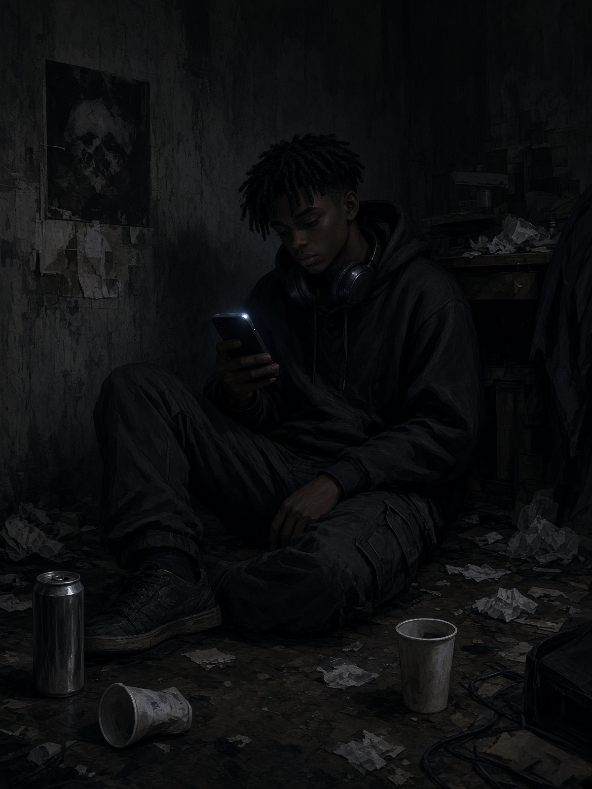 On the floor of a messy room, still refreshing
