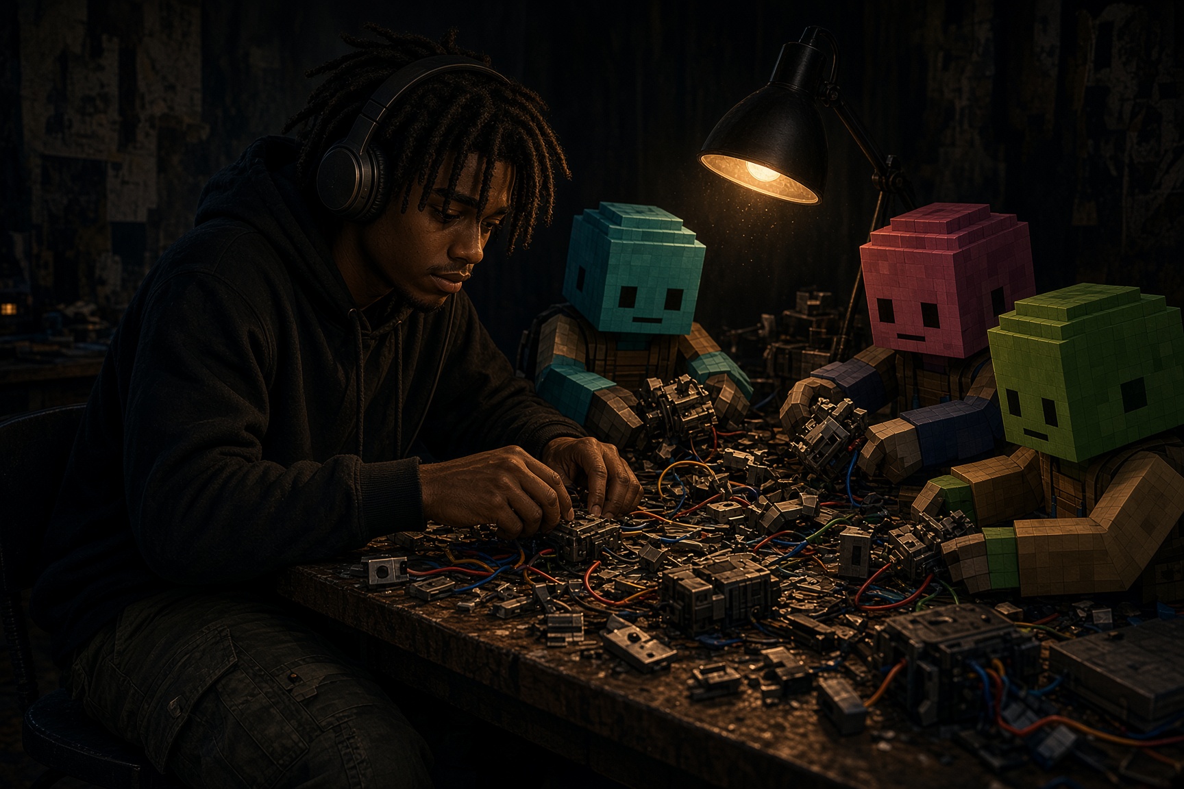 Me, still the trader, working a night lab bench with the cube crew